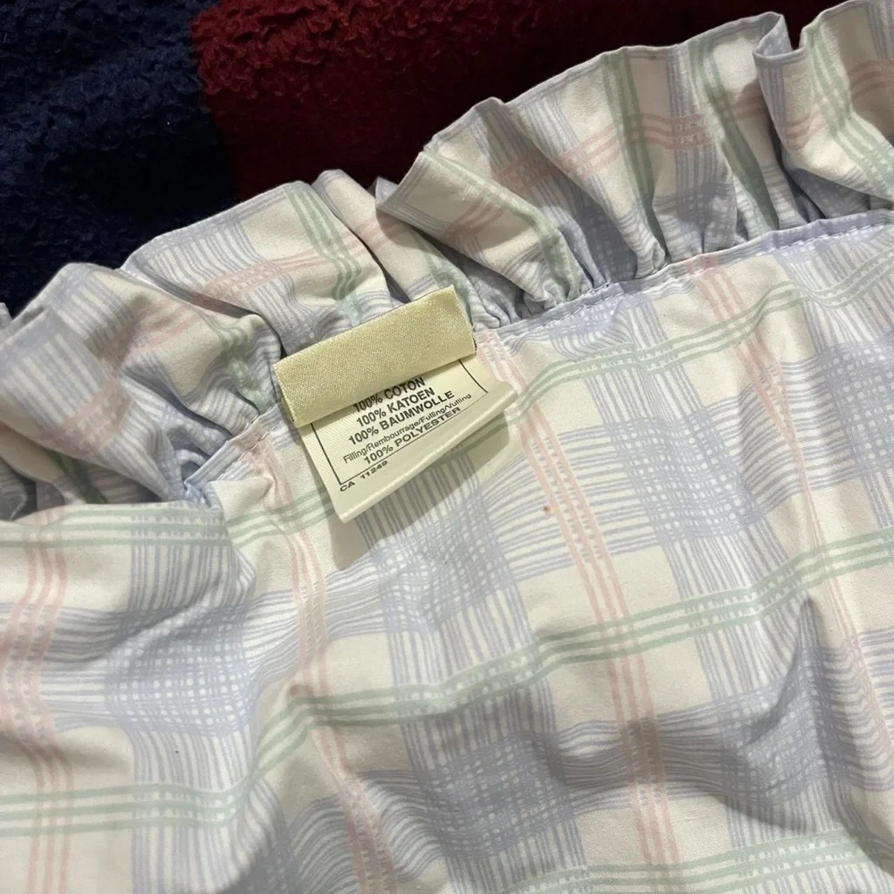 Laura Ashley Mother & Child Baby Nursery Blanket blue plaid quilted ruffle trim